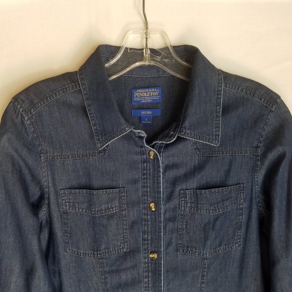 Pendleton Chambray Denim Button Front Long Sleeve Shirt Womens Fitted Size Small - Picture 2 of 4